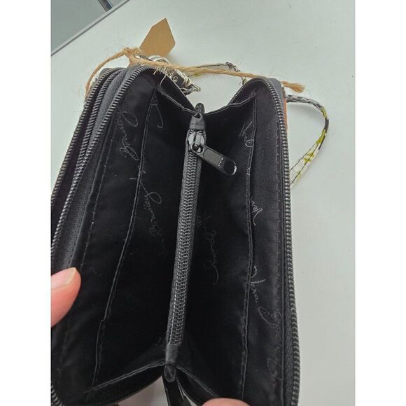 Vera Bradley Crossbody Wristlet Wallet - Black & White Floral Pattern Cocoa moss - Picture 9 of 10